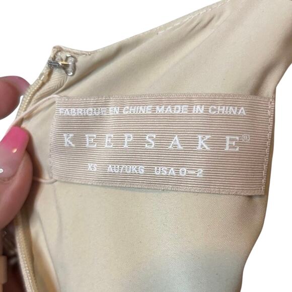 Keepsake Champagne Satin Cutout Mini Dress XS Long Sleeve Party Glam - Picture 9 of 9